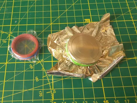 The membrane ring next to a piece of space blanket